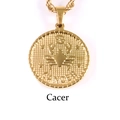 18K gold plated titanium steel Cancer zodiac coin pendant necklace with rope chain - Cancer / Gold