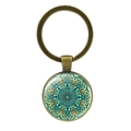 Bronze Mandala flower of life glass keychain with intricate green kaleidoscope patterns - Style 12 / Antique Bronze