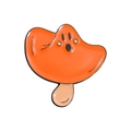 Cute orange ghost enamel pin with surprised expression and black plated metal outline - Surprised Ghost Mushroom-Orange