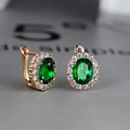 Champagne gold leverback earrings featuring emerald cut green crystal and white zircons - Rose Gold Green Zircon