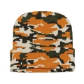 Detail der pixeligen Camouflage-Strickmütze in Orange und Grün mit breitem Umschlag - Orange Digitales Camouflage