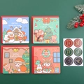 Cartoon Christmas card set with 4 red envelopes and 6 festive stickers on green background - Square Bear & Rabbit Christmas Girl Card / With Envelope + Seal Sticker