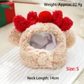 Plush beige pet Christmas hat with red pompom in size S, weight 32.9g and height 15cm - Brown Reindeer Hat with Red Balls / S (Fits 2-4kg Pets)