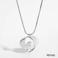 Modern silver geometric twisted necklace with a white pearl on a snake chain - Silver Necklace (PD1562)