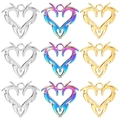 Polished stainless steel tribal heart flame pendants in gold, silver, and rainbow colors - S1145-9-Piece Set / Multicolor