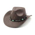 Chapeau de cowboy vintage en similicuir marron foncé avec pierre turquoise et clous - M (56-58cm) / café