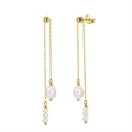Long tassel drop earrings in S925 sterling silver with elegant white pearls and gold finish - GPE20 Multi-Length Tassel Teardrop Pearl Earrings / Gold