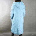 Macro detail of chunky cable knit pattern on light blue hooded long cardigan - 3XL / Tops / Sky Blue