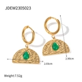 Orecchini a cerchio in acciaio placcato oro 18k con martellatura e zirconi verdi - Semicerchio martellato con pietra verde(JDEW2305023)