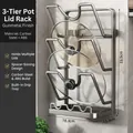 Wall-mounted gun grey 3-tier pot lid rack in carbon steel with drip tray organizer - [Gun Grey] 3-Layer Wall-Mounted/Countertop Dual Use