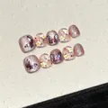 Handmade glitter press-on toenails for girls with butterfly and white flower designs - L