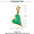 Detail showing dimensions of green enamel heart pendant with measurements in mm - Green Rhinestone Heart Pendant