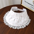 Detailed view of white baby sun visor with pink tulip print and lace trim for girls - 50cm (1-3 Years) / Pink