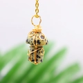 Dalmatian jasper mushroom pendant with handmade gold wire wrap on a link chain - Dalmatian Stone Gold-tone