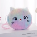 Rainbow gradient plush cat crossbody bag with soft faux fur and embroidered cat face - Pink Multi