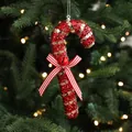 Sparkly red glitter Christmas candy cane ornament with a gold ribbon and small bell - Cane Style B (8.5g)