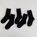 Five pairs of black ribbed cotton blend crew socks for kids with vertical stripe texture - S (12-15cm) / 5 Pairs / Plain Double Needle Group F