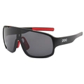 Sport cycling sunglasses featuring matte black frames with red non-slip rubber grips - Black Frame Grey Lens with Logo