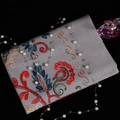Grey floral embroidered cashmere shawl scarf with luxury pearls and crystal decor - Light Gray