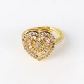 Detailed macro view of an open heart-shaped gold ring with micro-set shimmering crystals - Heart Full Zircon Style(XJZ25)