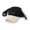Dettaglio cappello in lana di agnello con lunghe orecchie da coniglio e toppa a cuore - M(56-58cm) / Nero