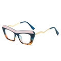 Fashion cat-eye TR90 blue light glasses with tri-color frame and wavy metal temples - Pink Blue Leopard Frame