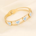 Golden stainless steel snake bracelet with four heart-shaped evil eye charms and crystals - Four Heart Evil Eye Pendants Style (3#)