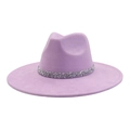 Lavender faux suede fedora featuring a wide brim and sparkling rhinestone hat band - 58 / Lavender