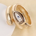 Elegant gold snake wrap watch with crystal-encrusted dial and blue gemstone crown - White Dial / Gold
