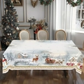 Cozy festive dining scene showing detailed Christmas village pattern on digital print tablecloth - Zb695-4 / 40*60cm Brushed Fabric