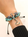 Detail of dragon bracelet with colorful gradient wings and woven adjustable strap - Black Green Gradient Dragon (H-105) / Antique Silver
