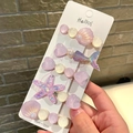Macaron pastel hair clips set with pink shell and mermaid tail charms for girls - 5 Pieces / Purple Macaron