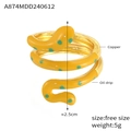 Snake-shaped gold-plated copper ring with green enamel dots in a layered wrap design - One Size/Open / Gold Yellow