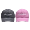 Vintage baseballpetten met Grandpa en Grandma borduursel in grijs en roze katoen - Volwassene(56-60cm) / Zwart Grandpa + Roze Grandma