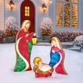 Luminous Holy Family Nativity Christmas garden stakes featuring Mary, Joseph, and Baby Jesus - Red Green Blue Yellow Luminous Board Style (5)
