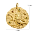 22mm Leo zodiac 14K gold stainless steel pendant with hammered texture and colorful gems - Leo