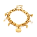 Bracelet double rang doré avec pendentif cœur, perles dorées et détails en perles - Couleur Or (KB144912-Z)