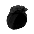Women's vintage French style turban hat in black fabric with large flower detail - Black