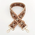 Detail of colorful jacquard wide bag strap with gold lobster clasps and geometric pattern - Beige Brown Coffee Floral