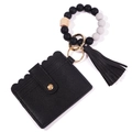 Bracciale portachiavi con perle in silicone nero e porta carte in pelle PU - Stile Nero Minimalista (Pattern 8)