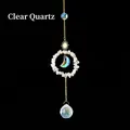 Hanging sun catcher with white crystal gravel moon and prismatic crystal ball - White Crystal