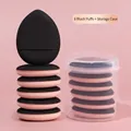 Set of 6 teardrop-shaped mini finger puffs in black and pink with clear storage case - 6 Pack + Storage Box / Black