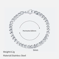 Silver stainless steel curb chain bracelet with lobster clasp, 180mm length and 6mm width - 6MM-18CM / Steel