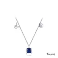 S925 sterling silver Taurus necklace with square navy blue gemstone pendant charm - Taurus