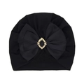 Baby-Turbanmütze in Schwarz mit großer Schleife und goldgerandeter Schmuckstein - Schwarz