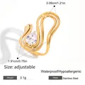 Detalle de anillo ajustable de acero inoxidable dorado con circonita talla pera - Estilo Abierto Fluido con Circón de Pera (JDR0104021)