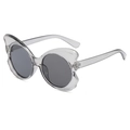 Modern oversized butterfly sunglasses with transparent grey wavy frames and dark lenses - Smoke Gray