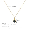Detailed specs of 18K PVD gold plated 304 stainless steel necklace with teardrop pendant - Teardrop Black Gemstone / Black