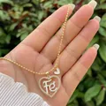 18K gold plated bead chain necklace with diamond-set heart pendant and Fe inscription - White Heart