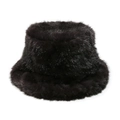 A high-quality close-up showing the soft and dense black faux fur texture of a winter bucket hat. - M (56-58cm) / Black